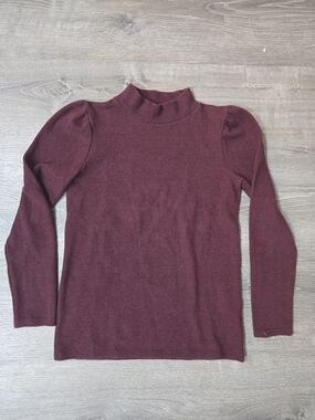 Madewell Women’s Mock Neck Puff Sleeve Knit Sweater Burgundy Sz XXS Long Sleeve